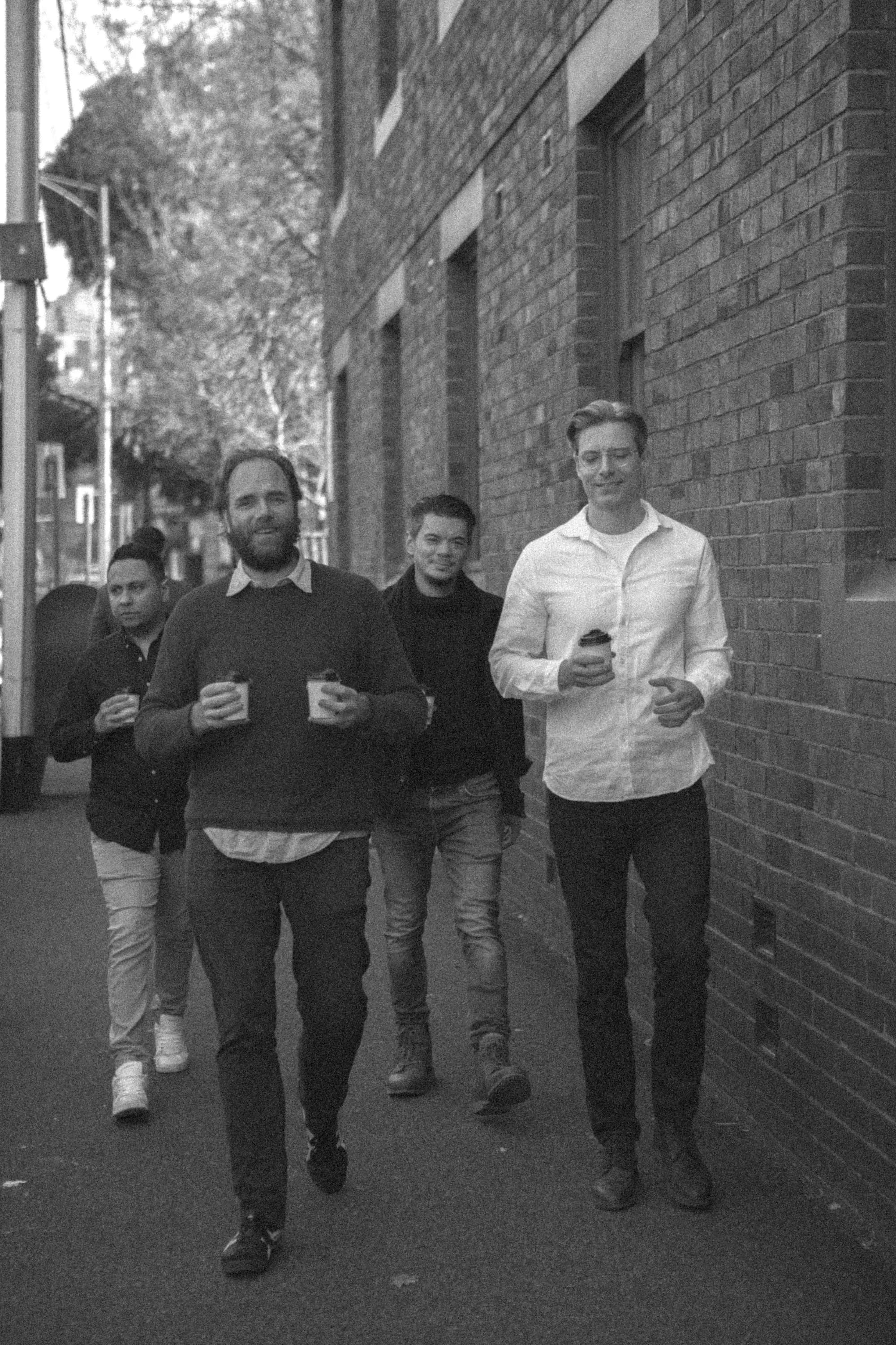 Colleagues walking outside